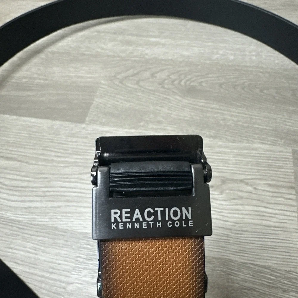 Kenneth Cole REACTION Mens Track Belt Black Brown M 34-36 Black Buckle‎ Medium